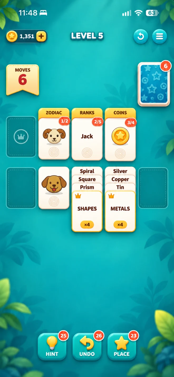 Connections Solitaire level 5 gameplay